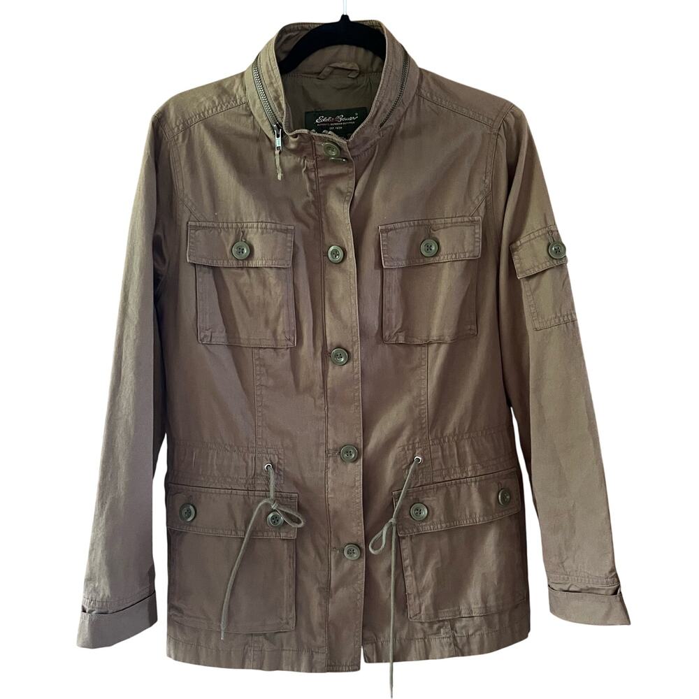 Eddie Bauer Utility‎ Jacket Women's M  Olive Green 100% Cotton Pockets (e- 91)